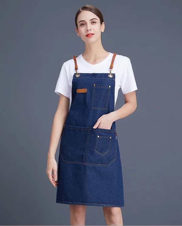 Cheap wholesale Denim apron custom logo printing fashion kitchen apron