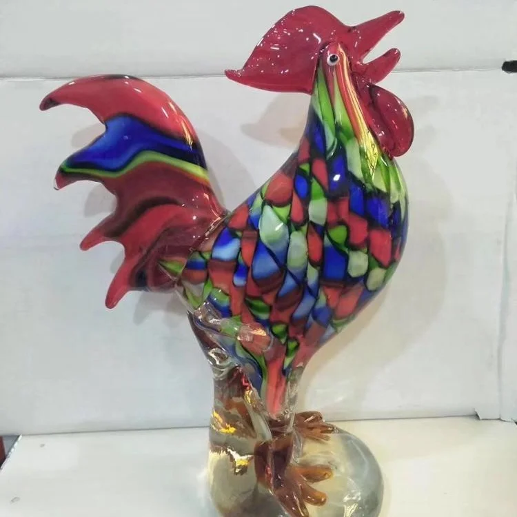 high quality decorative art glass rooster sculpture