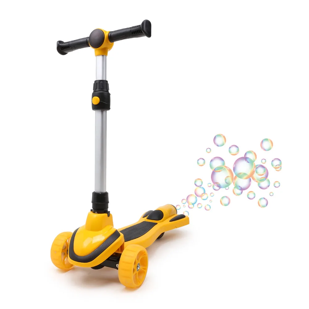 New Arrival 3 Wheel with LED Light 2 in 1 Folding Rocket Spray Smoke Bubble Seat for Children Kids Kick Foot Scooter for Sale