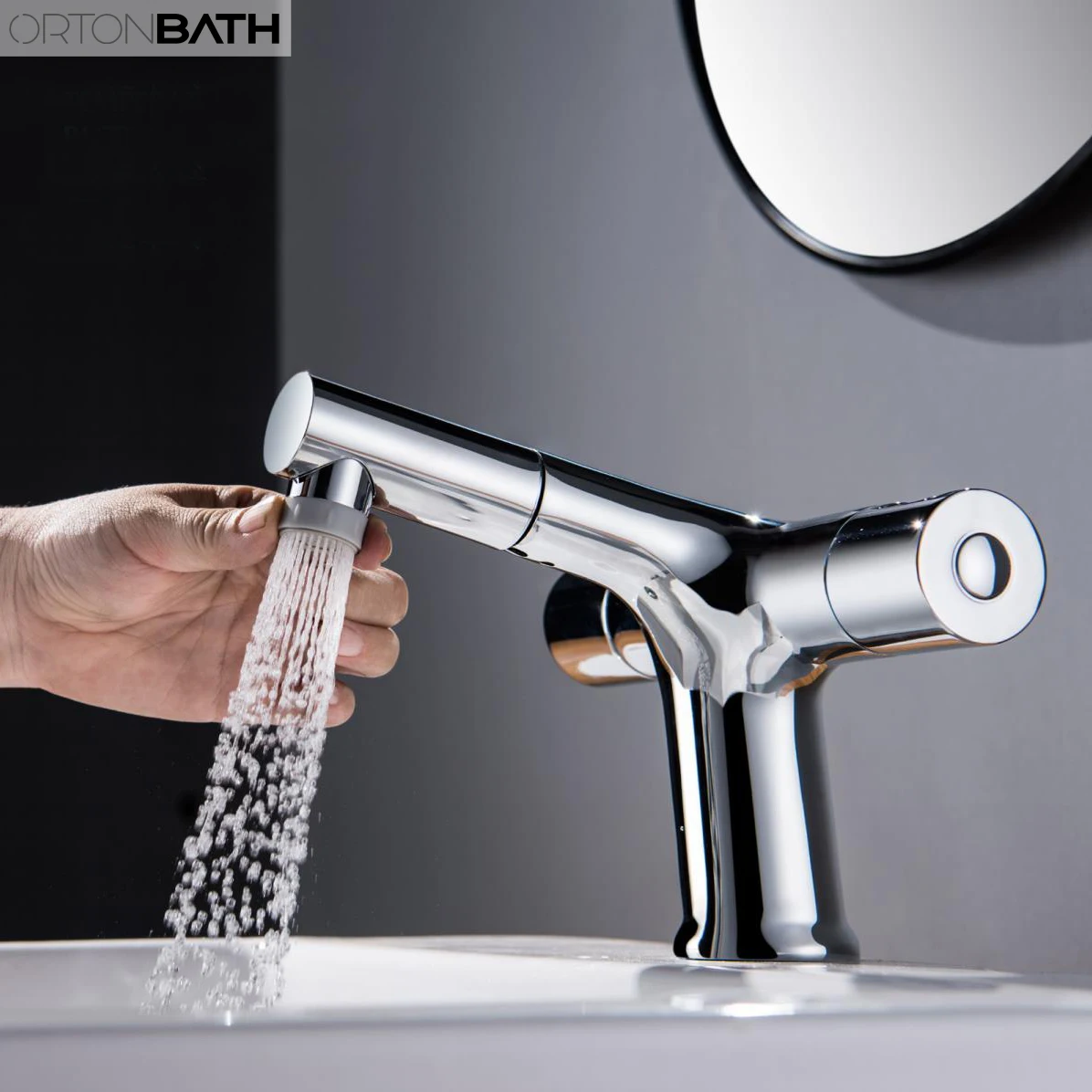 ORTONBATH Round Base Black Mount Bathroom Single Lever Brushed Nickel Kitchen Sink Thermostatic Faucet Basin Mixer Water Tap