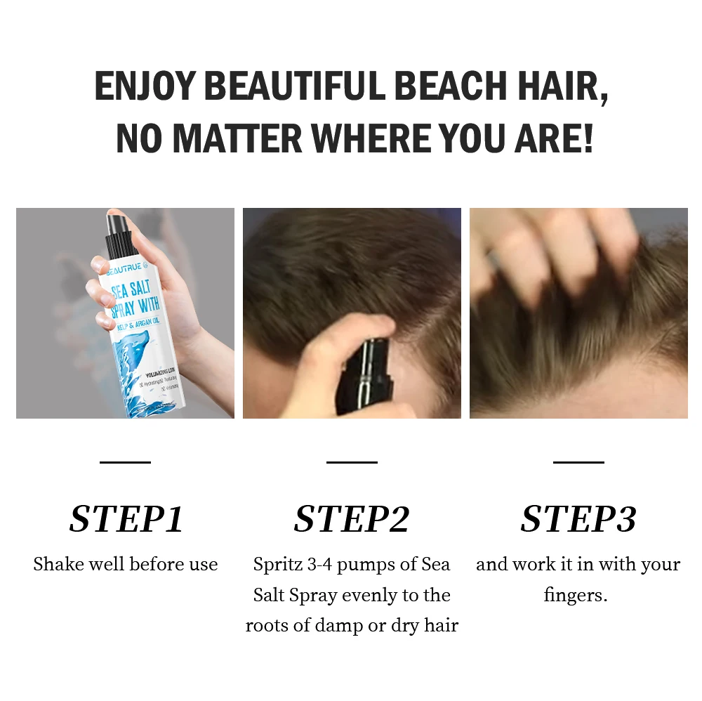 Wholesale Price Custom Natural Aloe Kelp Argan Oil Sea Salt Spray For Hair Thickening Texturizing Volumizing Sea Salt Hair Spr