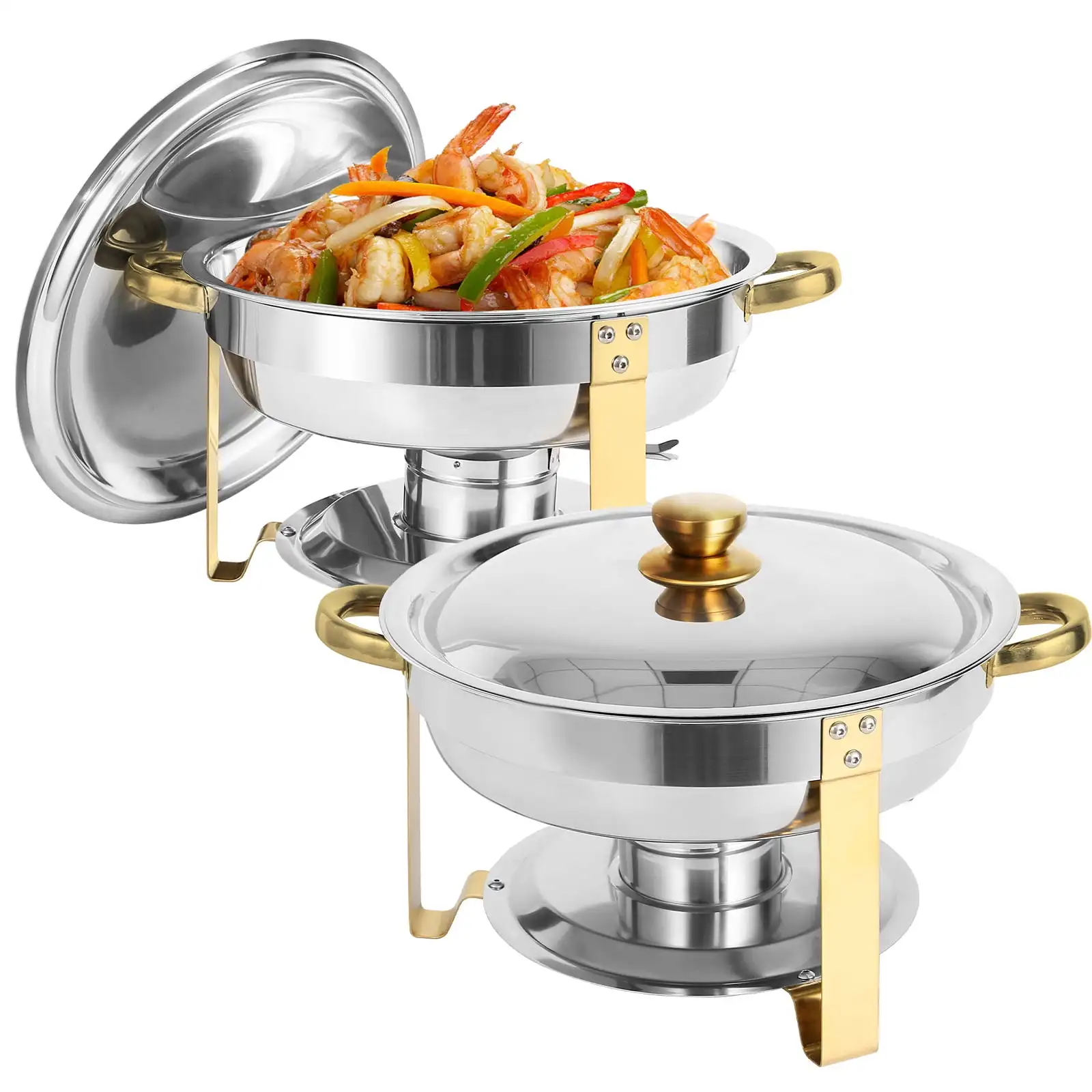 2 упаковки 5QT из нержавеющей стали круглая подшитка для питания улучшенный набор подогрева буфета с золотой рамкой