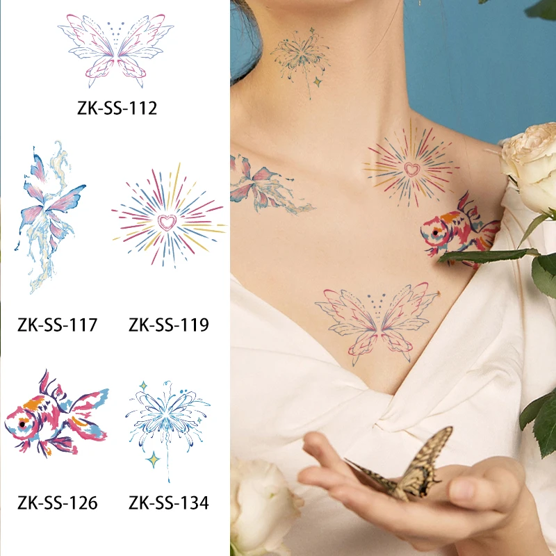 New Colorful Fireworks Cat Butterfly Fresh Tattoo Stickers for Girls Temporary Tattoo Stickers for Arms and Fingers