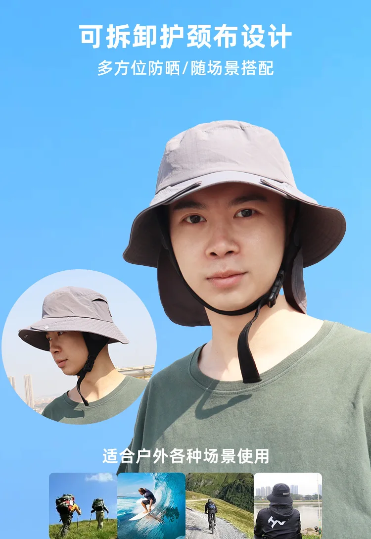 UPF50+ Wide Brim Detachable Neck Cover Fisher Hat Riding Cycling Fishing Hats Quick Dry Sun Protection Surf Hat