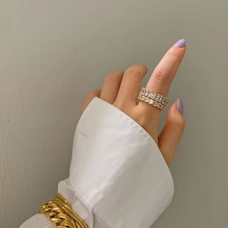 Rings for Women Stainless Steel Baguette Rings for Women 18K Gold Plated Stainless Steel Jewelry