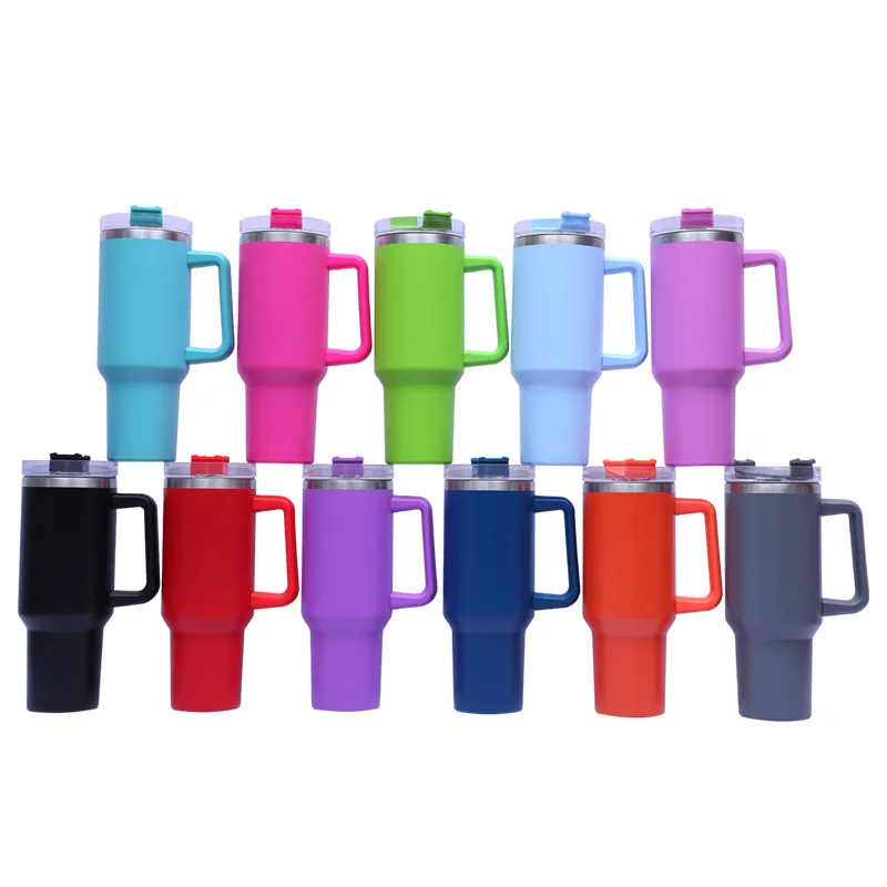 99 Colors 40oz Double Wall Vacuum Insulated Thermos Cup With Handle Lid Stainless Steel Car Thermos Straw Coffee Drink Bottle