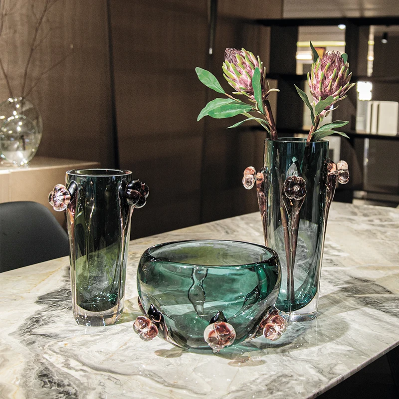 Home decor  modern turquoise thicken handmade tall cylinder flower glass and crystal vases