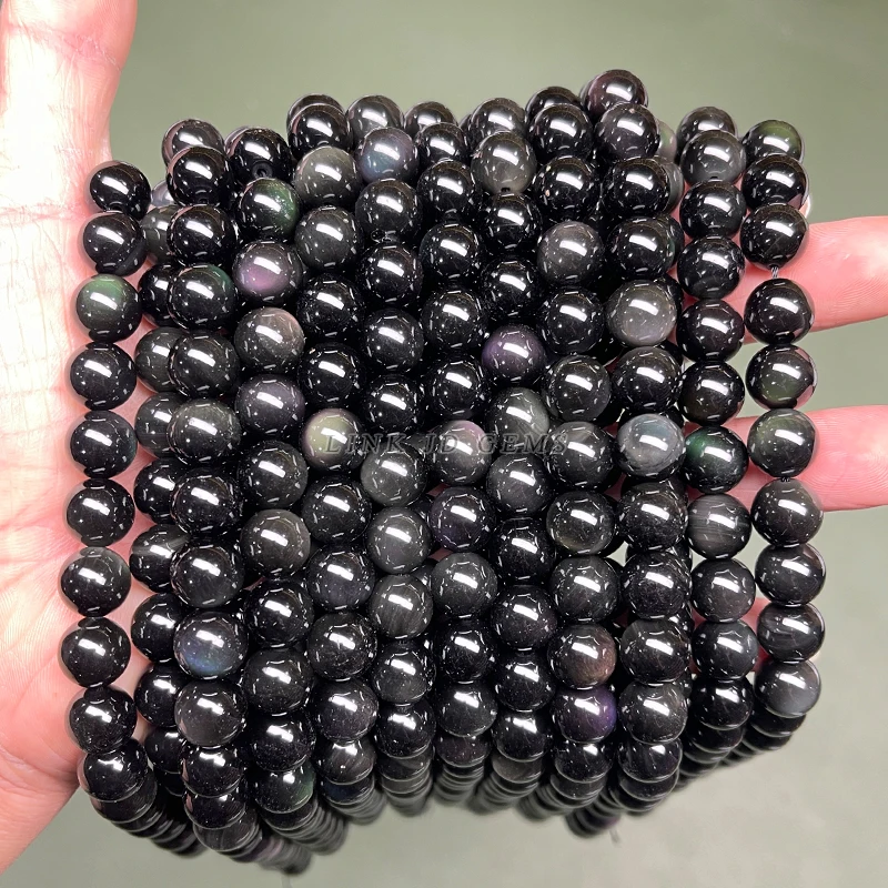 JD Supply Natural Gemstone Loose Round Beads 4/6/8/10/12mm Picked Size 5A Natural Black Obsidian Beads For Jewelry Making