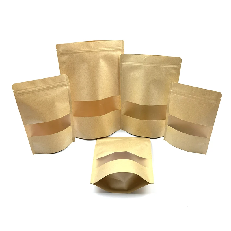Matte Clear Window Craft Flat Bottom Zip Lock Stand Up Pouches/coffee Food Packaging/kraft Paper Packing Bags