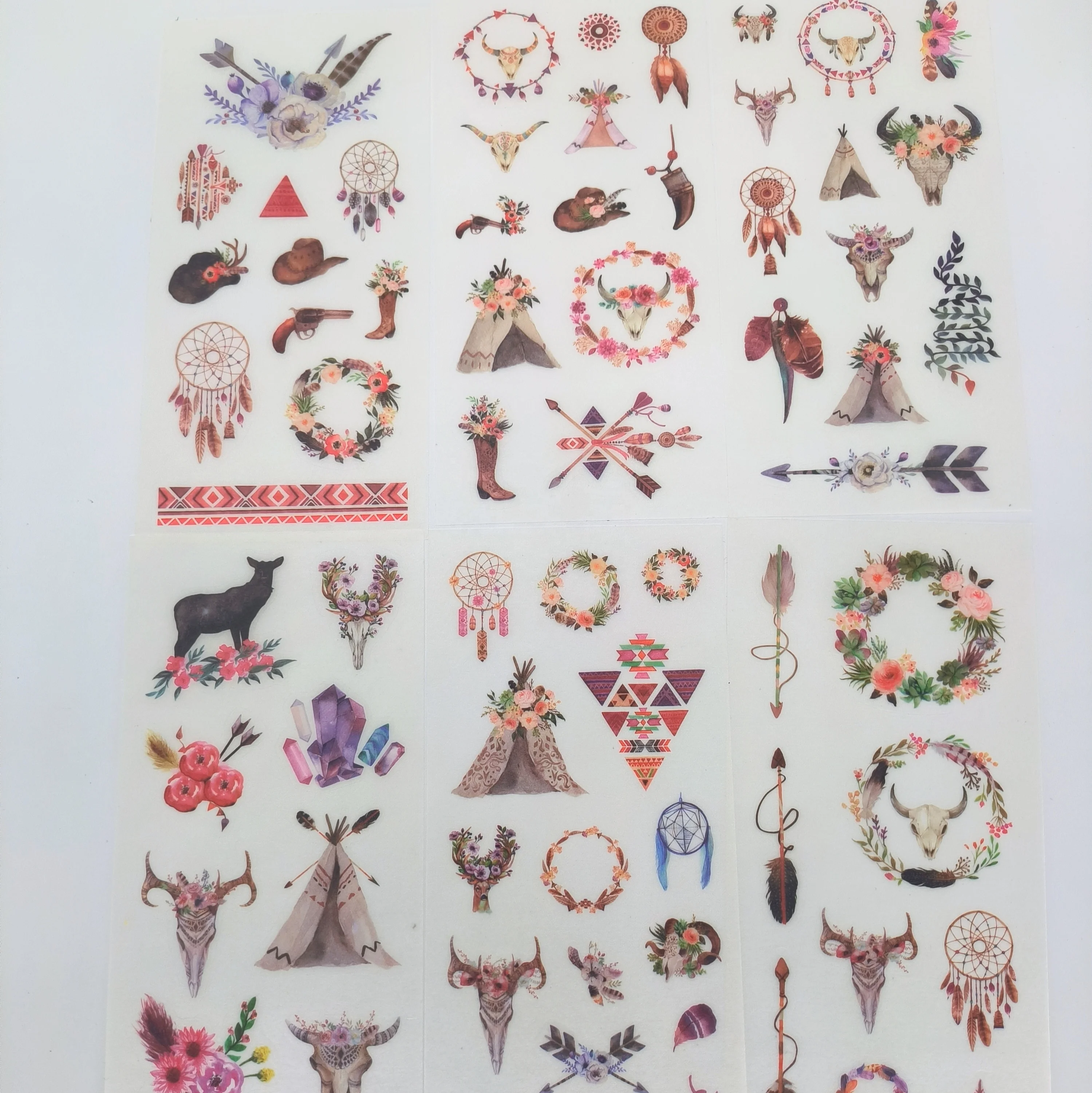 6 Sheets/pack Vintage Indian Style Washi Sticker Decoration Paper Handbook Adhesive Stickers for DIY Photo Album Accessories