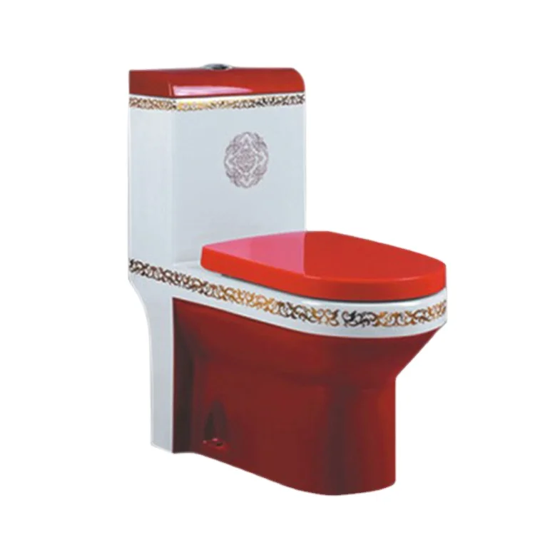 China suppliers round OEM red color toilet p s trap floor mounted wc ceramic decorated colored one piece water closet