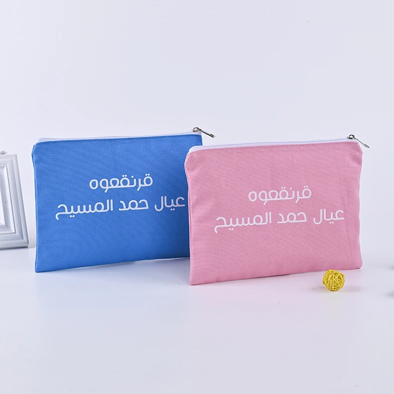 12oz wholesale custom logo cotton bag zipper pencil pouch high quality custom color canvas pencil bag for kids