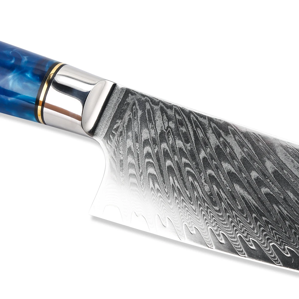 high quality Blue Resin Handle Damascus Knives set of Chef VG10 67 Layers Japanese Kitchen Knife Set with Gift Box