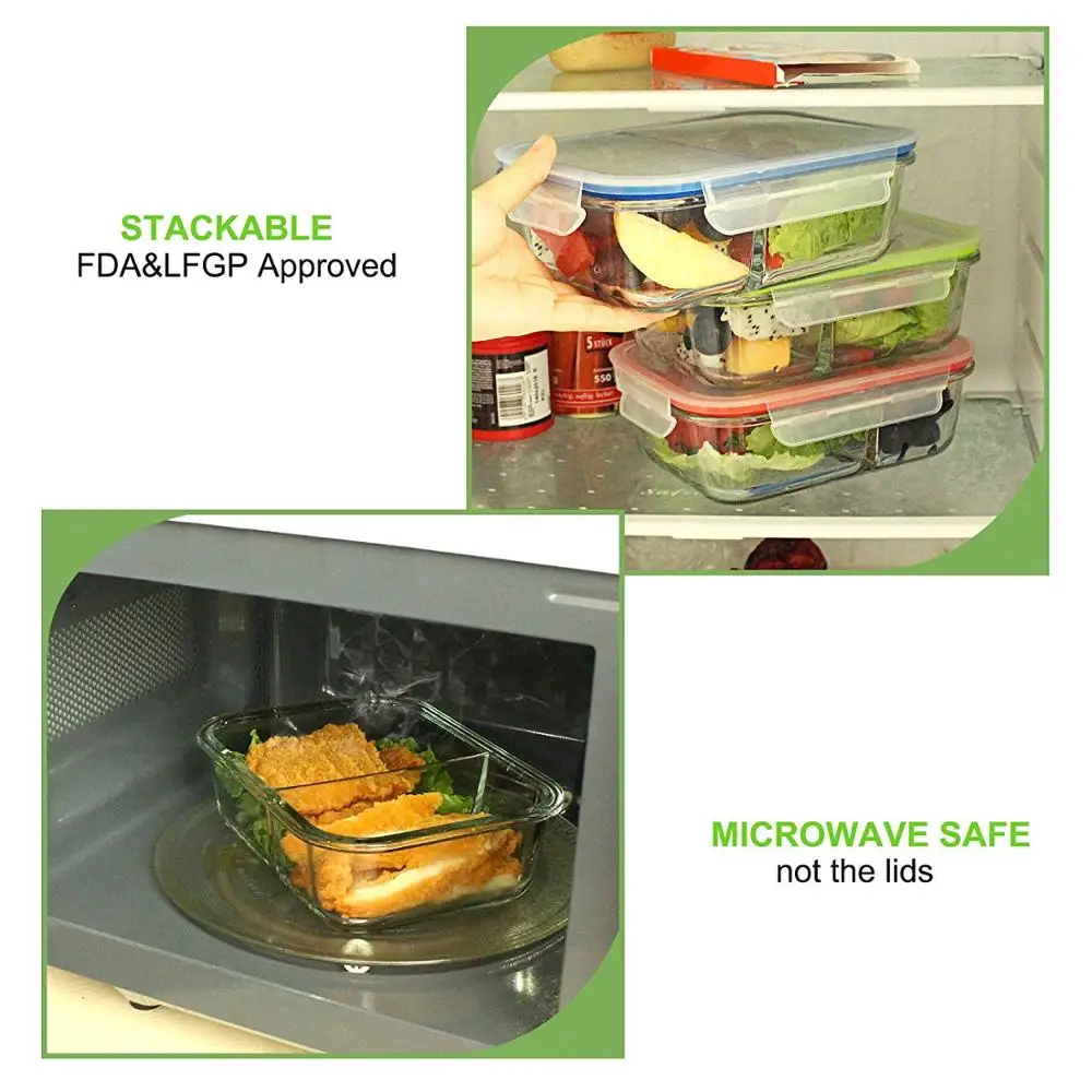Amazon Лидер продаж 3 шт. наборы для ухода за кожей стекло bento box отсек pyrex стекло коробки обедов с делителем
