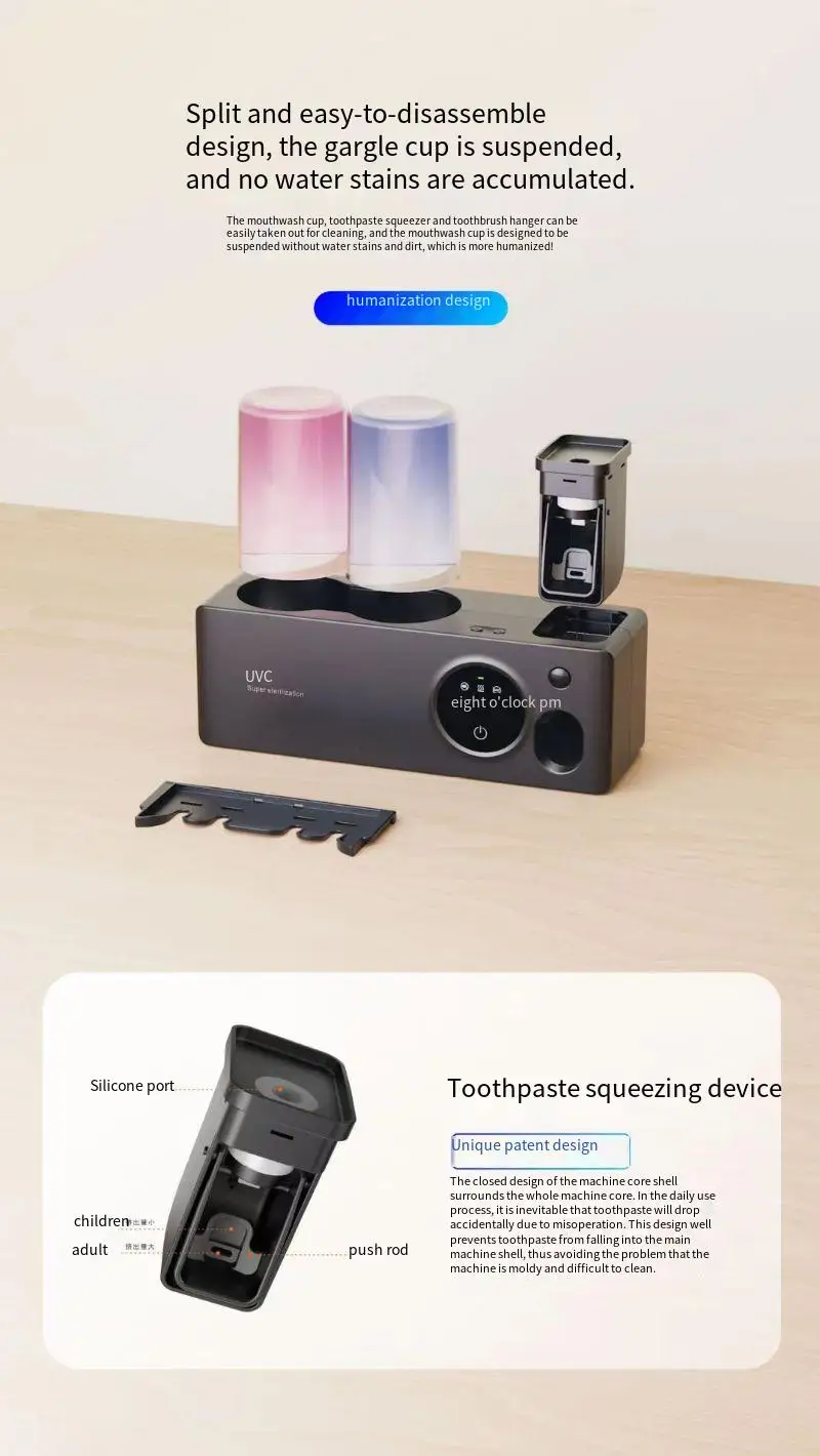 2023 Hot Sell Wall Mounted Uv-disinfecting  Toothbrush Sanitizer  Multi-Functional  Sterilizer With Toothpaste Dispenser