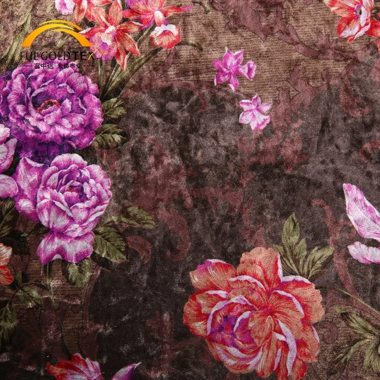 New arrivals KS span gold foil flower designs textile velour fabric for garment painting