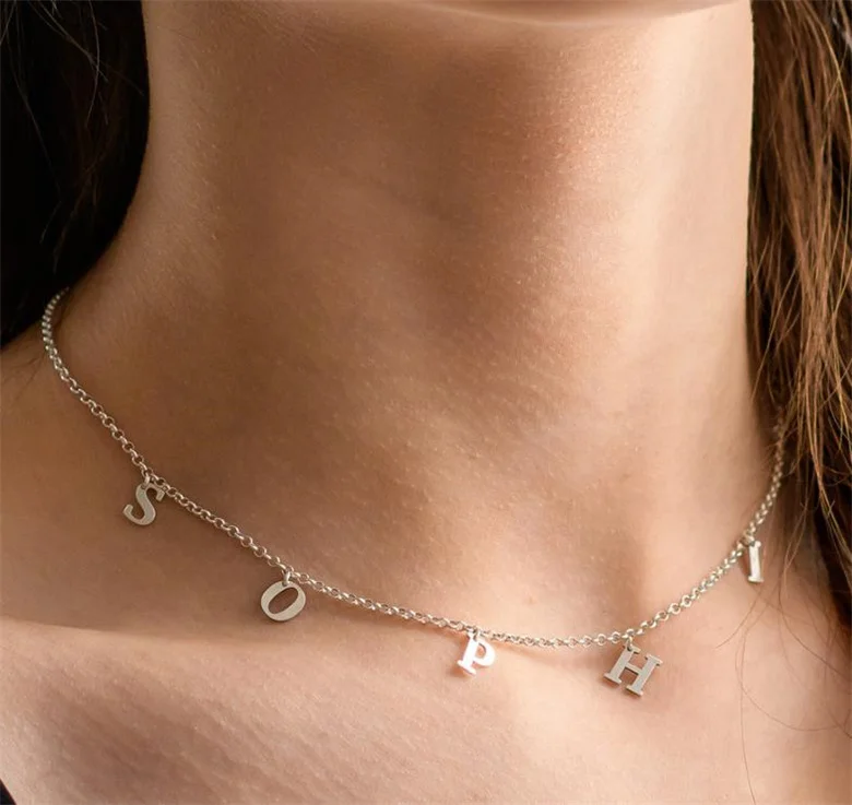 Dainty love word choker necklace 18k gold plated stainless steel women jewelry personalized custom spaced name letter necklace