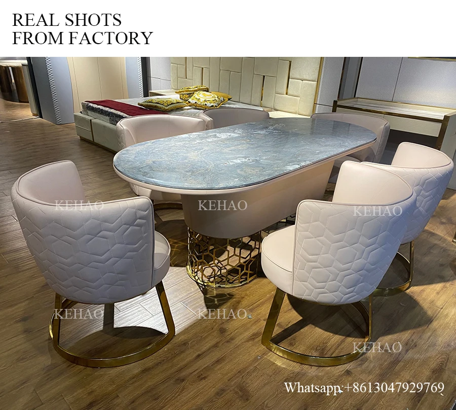 Italian oval marble stone top dining tables set wedding tables and chairs sets stainless steel leg marble top dining table