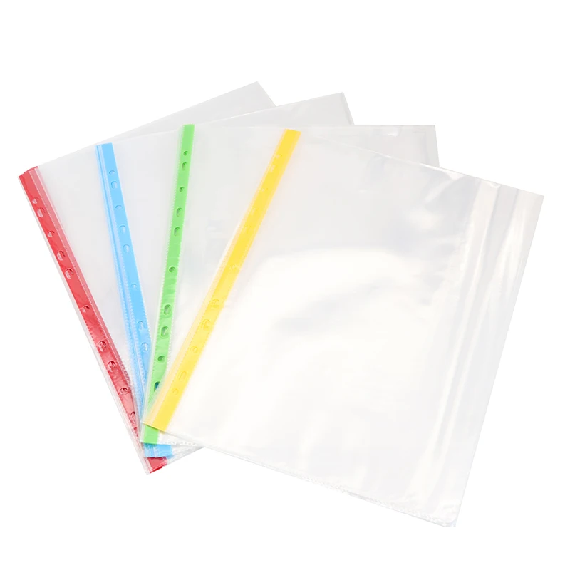 0.05mm A4 size Waterproof Plastic Punch Pockets Clear Sheet Protector with Colored Strip 11 Hole document Sheet Protector