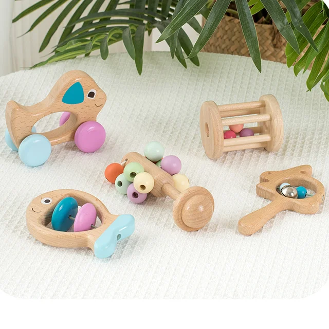 Wooden Rattle Rolling Toy Montessori Ball Cylinder Infant Toy Montessori Ball Cylinder Rolling Drum