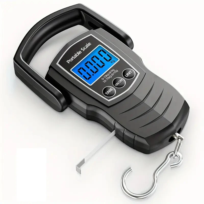 Portable Hand Held Digital Luggage Scale 75Kg 10g Fish Hook Hanging Scale Measuring Tape BackLight LCD Display