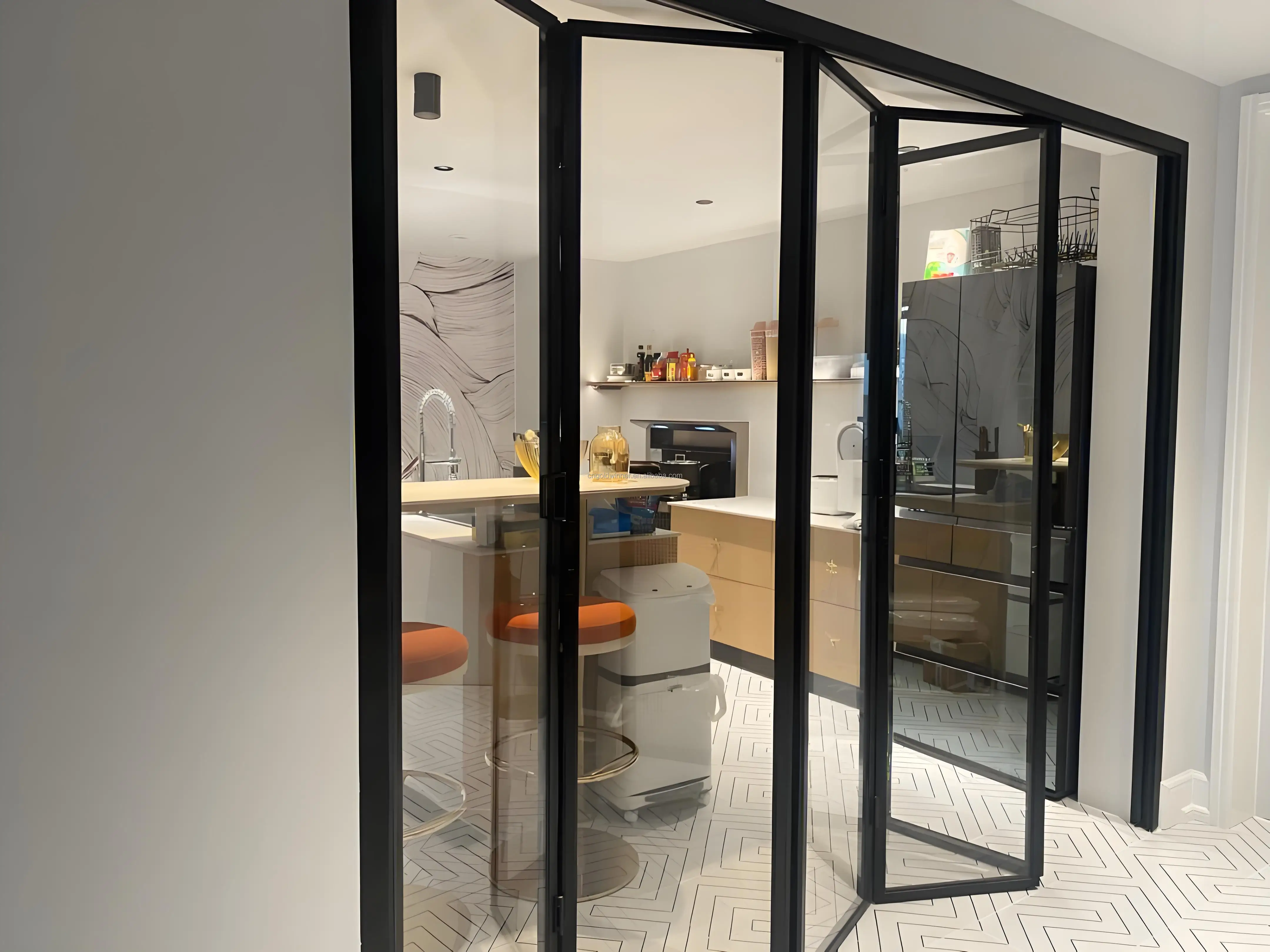Stainless Steel Thermal Break Aluminum Bifold Folding Door for Villa & Entry Energy-Saving Safety Glass for Home Offices Use