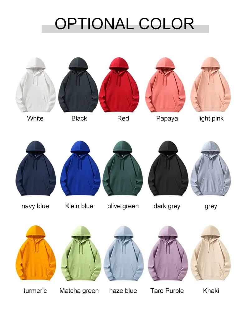 Custom Design Men Streetwear Sweatshirt Warm Fleece Pullover Hooded Winter Solid Colors 100% Cotton Hoodies