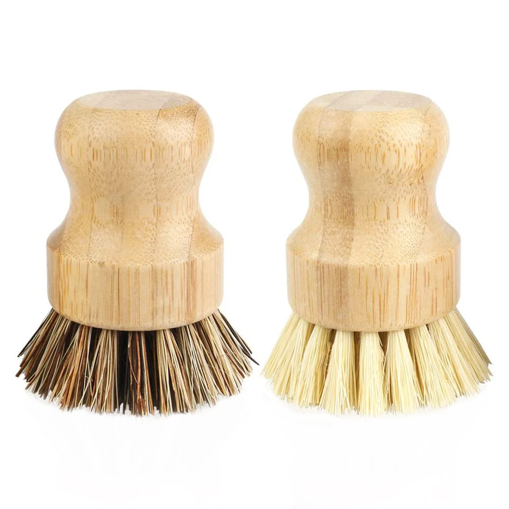 WanuoCraft Biodegradable Eco Friendly Coconut Sisal Bristles Pot Scrubber Brushes Bamboo Mini Dish Palm Scrub Brush