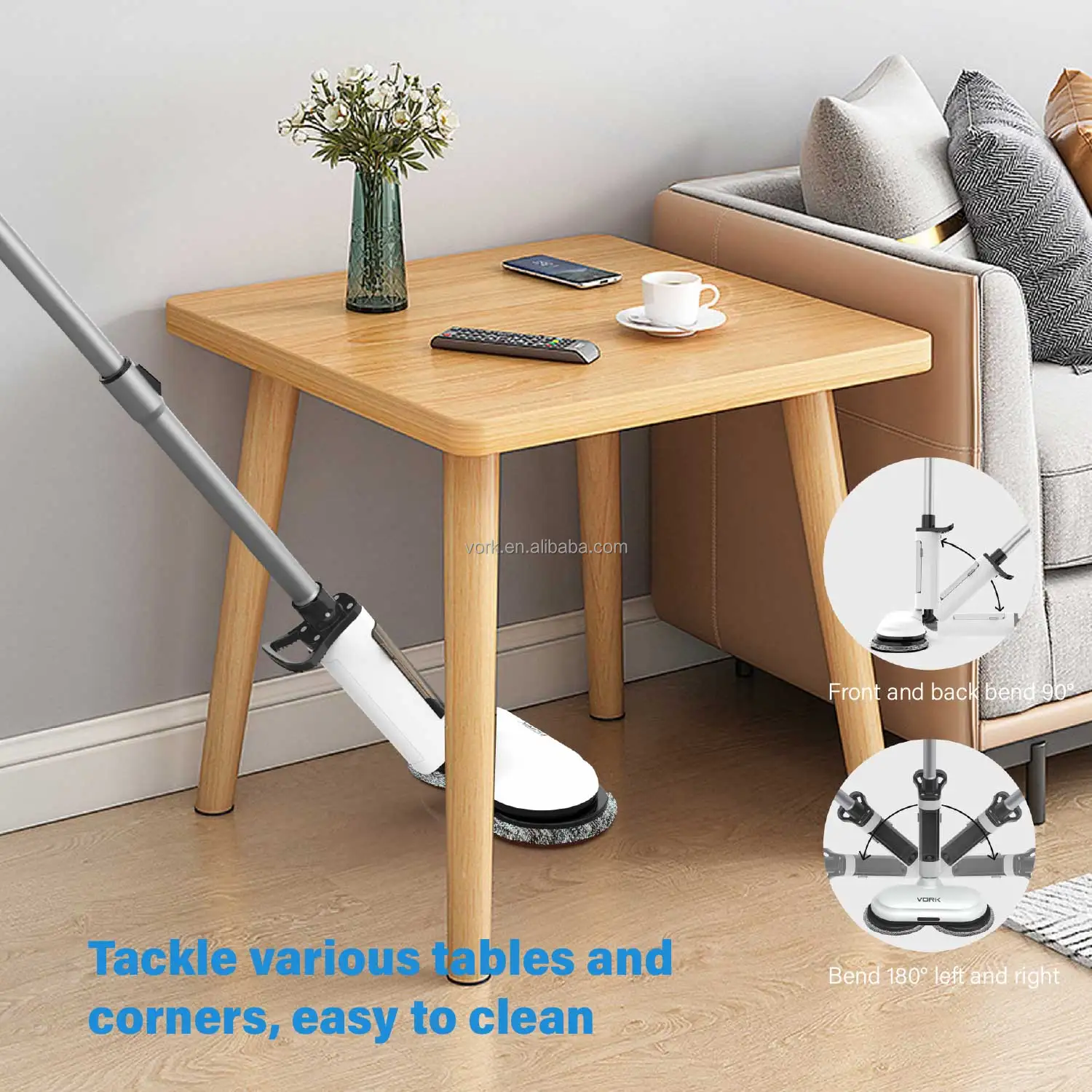 Dual-Motor Floor Cleaner Machine with Water Spray Cordless Electric Spin Mop with 330ml Water Tank and Battery Detachable