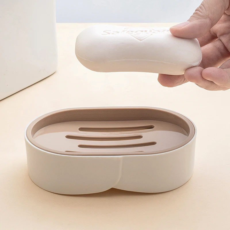 Wholesale cheap hotel bathroom double layer PP soap storage holder base drain tray soap dish case plastic soap box with lid
