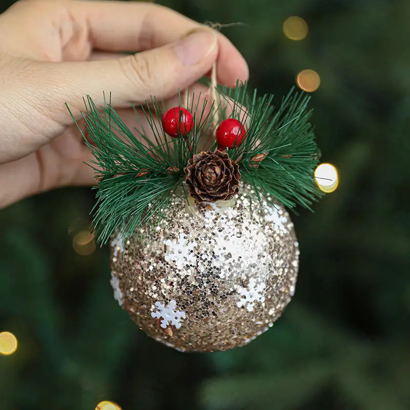 Shatterproof 30cm Christmas Tree Ornaments Xmas Hanging Sequin Pinecone Foam Balls for Home Decor
