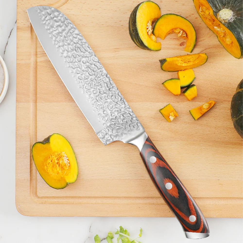 Hammered mirror chef knives with Block Premier 15Pcs Kitchen Knives Set Rosewood Handle Kitchen Knife Set