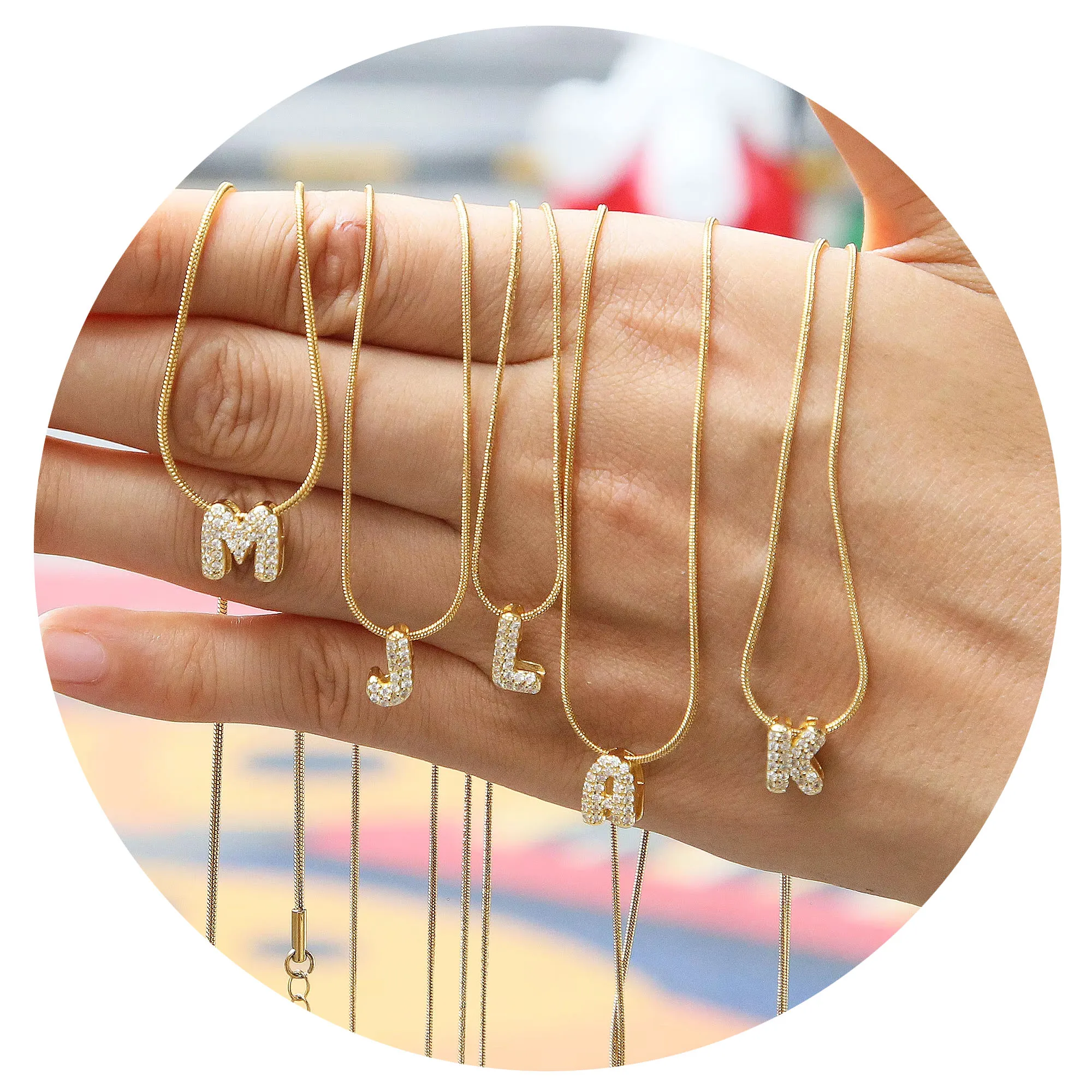 Mini Bubble Letter Initial Necklace Gold Diamond Alphabet Balloon Letter Necklace Puff Initial Necklace Jewelry for Women