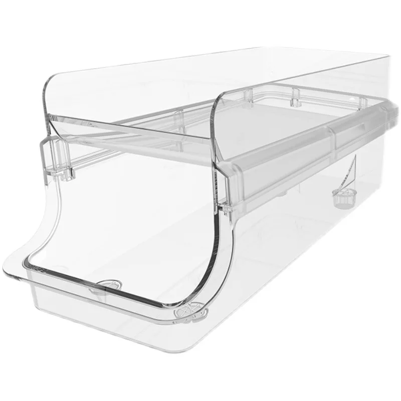 Plastic beverage refrigerator storage box with lid, clear plastic, versatile design for pantry or cabinet organization