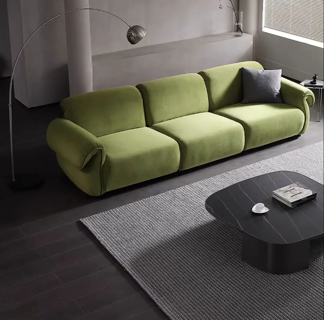 Italian light luxury villa living room sofa three small simple modern designer straight row green fabric sofa