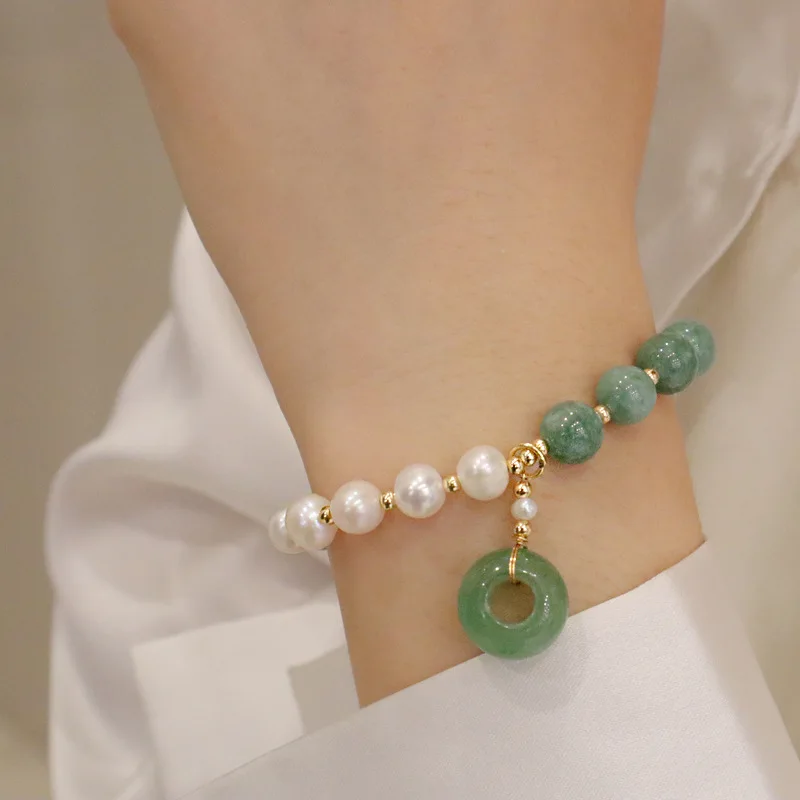 GT Burma Jade Beaded Bracelet Freshwater Pearl Jewelry Green Aventurine Stone Pendant Bracelet For Women