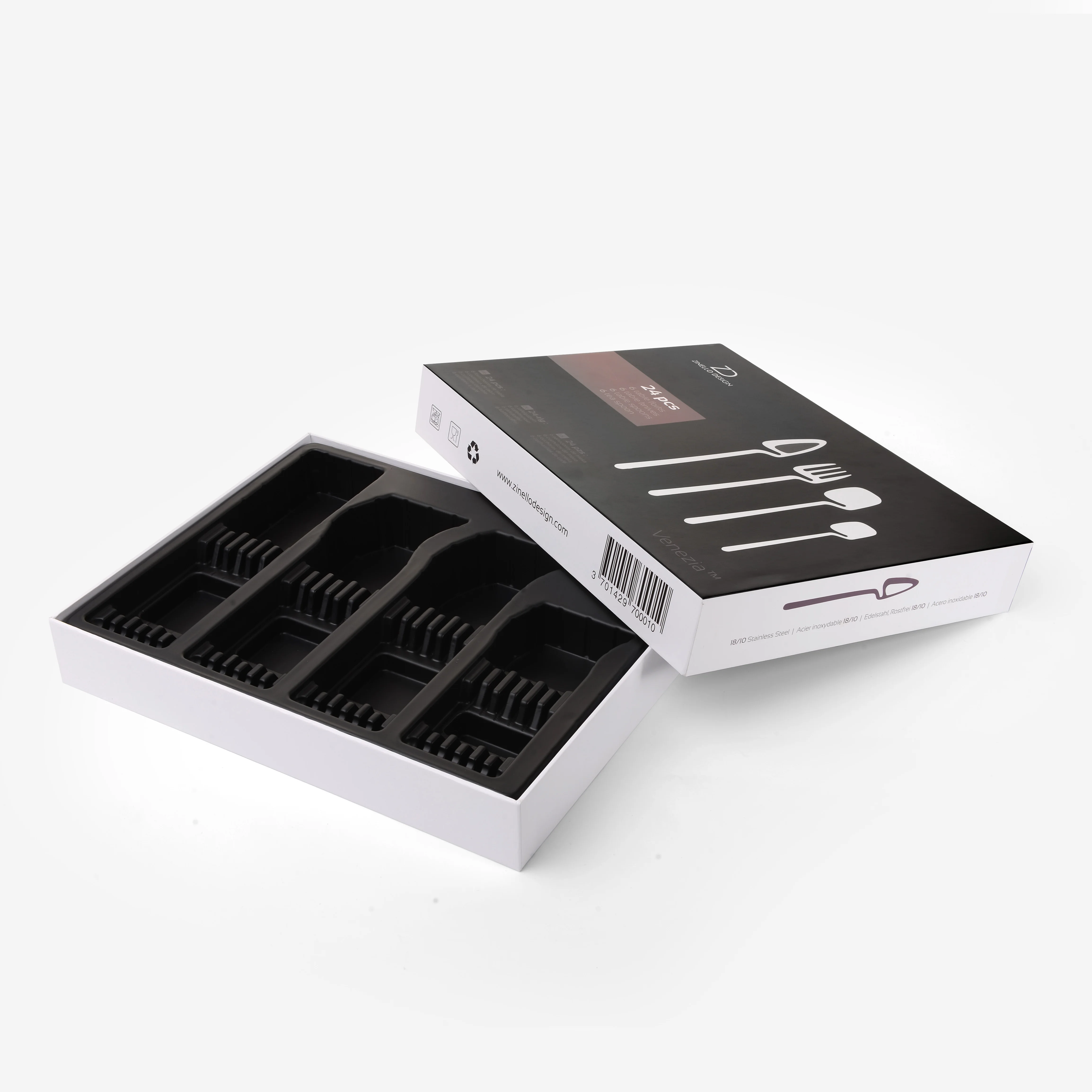 
Custom Black Base and Lid Blister Inside Cardboard Spoon Fork Luxury Gift Packing Box 