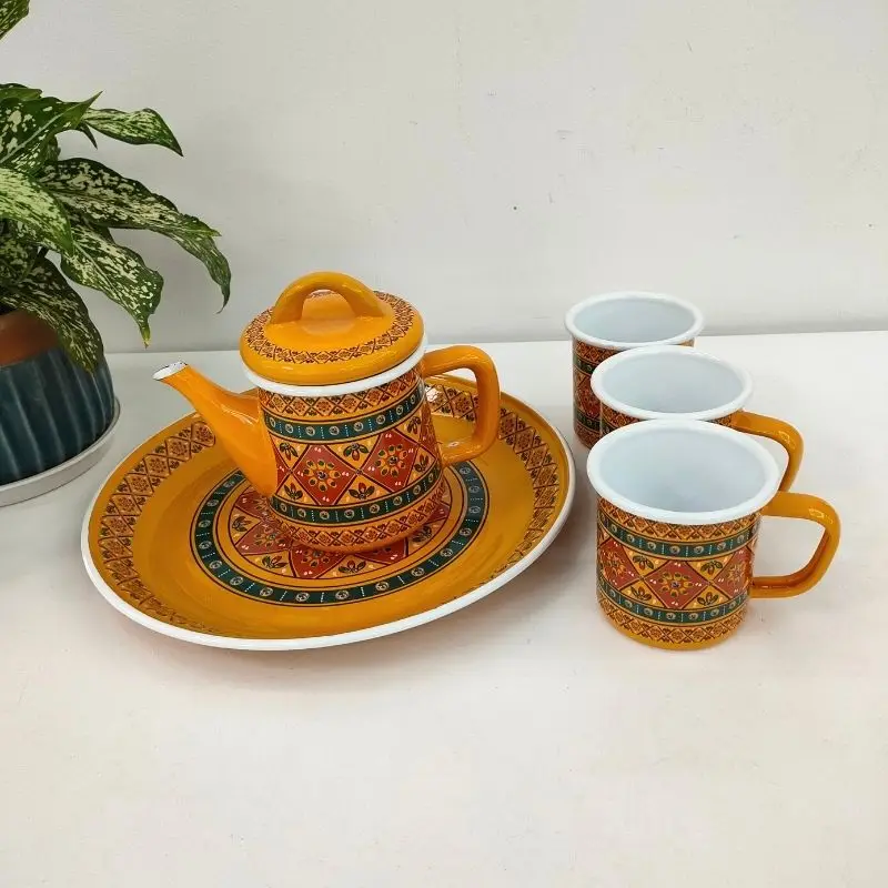 Boyang Durable Arabia Style Drinkware 700ML Coffee Tea Pot Cup Vintage Enamel  Teapot Set