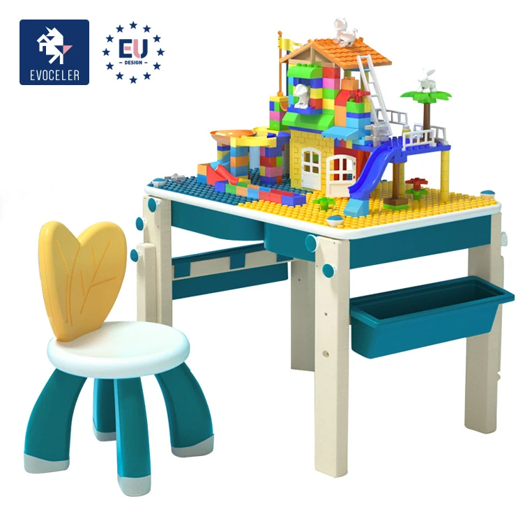 
EVOCELER Educational Kids Baby Toy Block Table Toys ABS Imported Pine Kids Block Dinning Table Children Table 