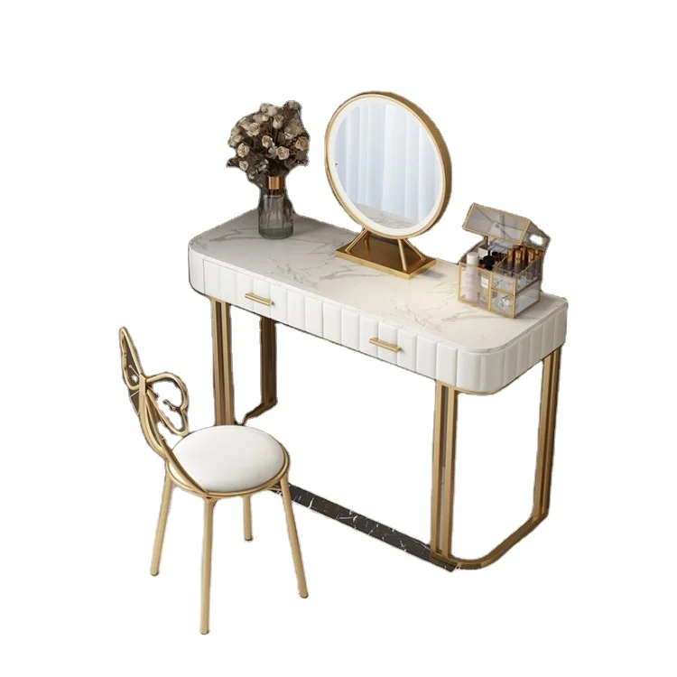Bedroom Furniture Luxury Stainless Steel Mirror Contemporary Dresser and Chest Glossy White Marble Top 2 Drawers Dresser