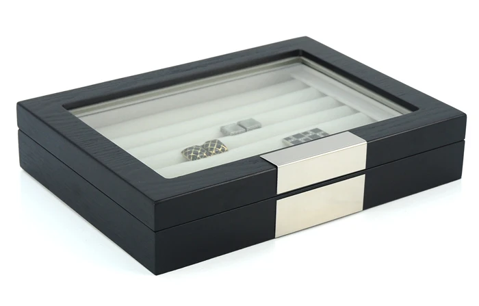 Elegant 36 Pairs Black Wooden Cufflink Display  Box Jewelry Organizer for Man and Woman Hold Rings Earrings