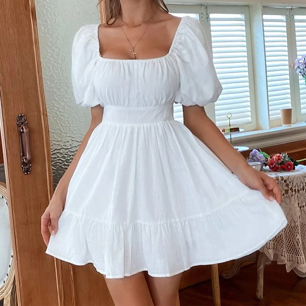 Wholesale Summer Backless Bandage Womens A-Line Dresses White Beach Breathable Pleated Dress Bodycon Robes Vestidos