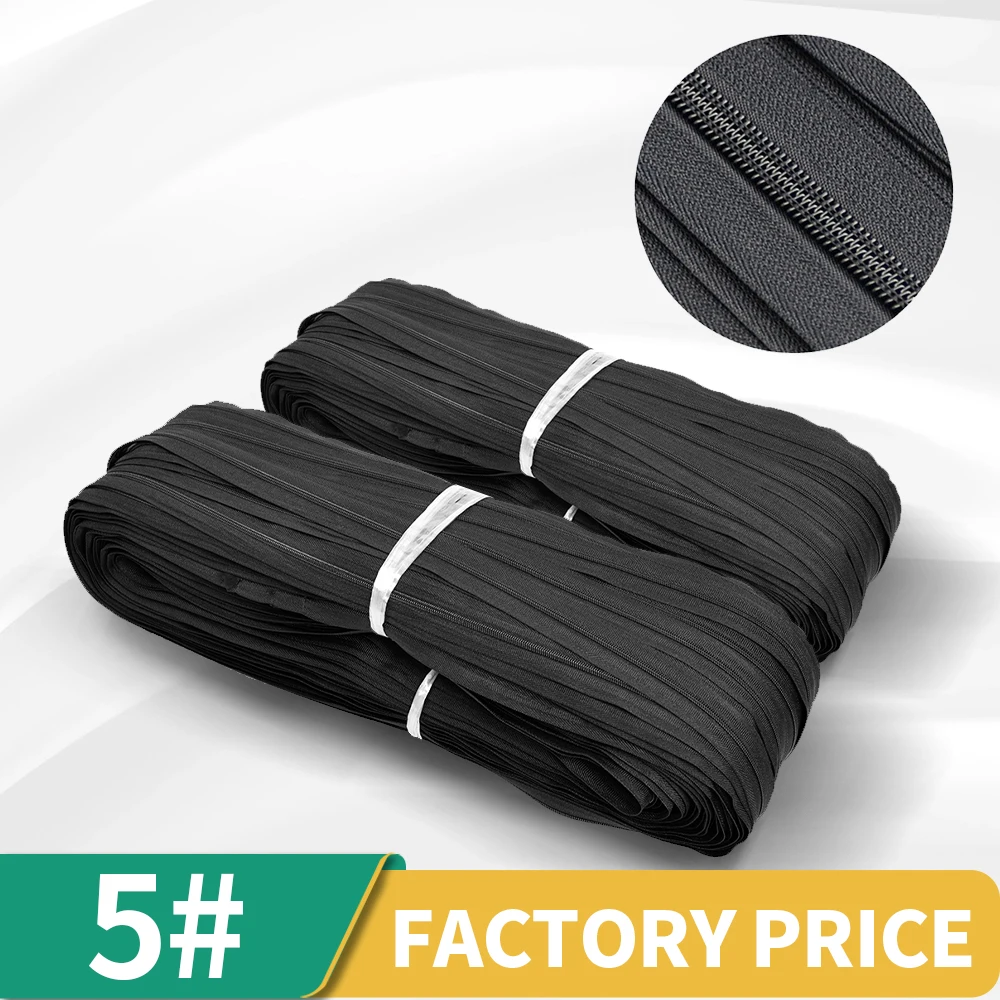 Free Sample Cheap Price Black  #5 2.6kg / 200 Yard Long Chain Nylon Zipper Rolls Hot Sale Factory Direct For Bag Clothes Luggage