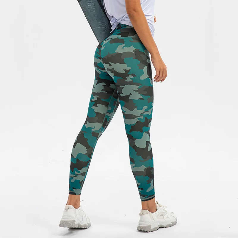 High Waisted Camouflage Yoga Pants Butt Lifting Nylon Spandex Camo Leggings for Women