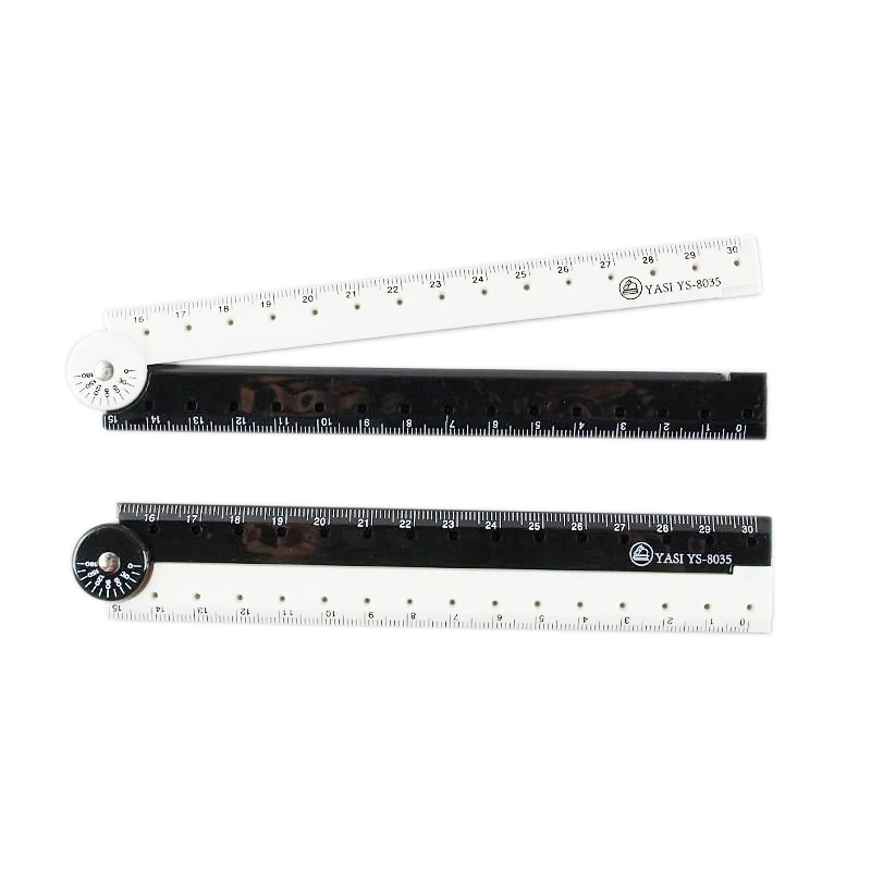 Black white Protractor Measuring Ruler Rotate 180 Degree students Plastic folding Ruler with school supplies wholesale
