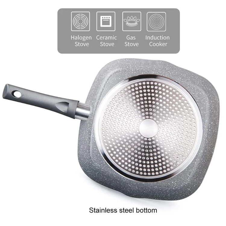 
PFOA Free Family Kitchen Cooking Frying Pan BBQ Camping Aluminum Marble Coated Square Grill Pan 