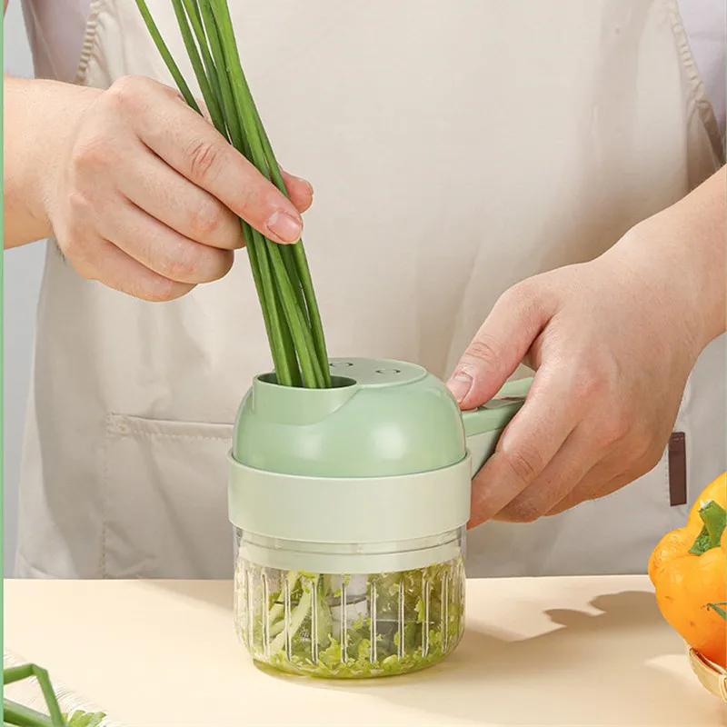 4 In1 Handheld Portable Electric Vegetables Cutter Mini Baby Food Chopper Processor