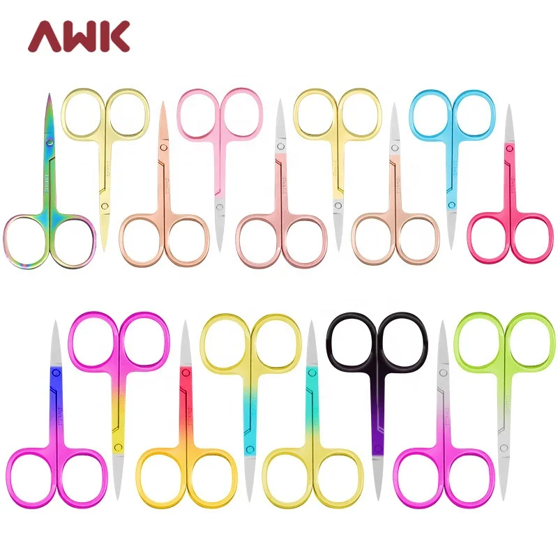 AWK Wholesale Eco-friendly Colorful Curved Blade Stainless Steel Beauty Nail Scissor Cuticle Scissors Manicure Professional