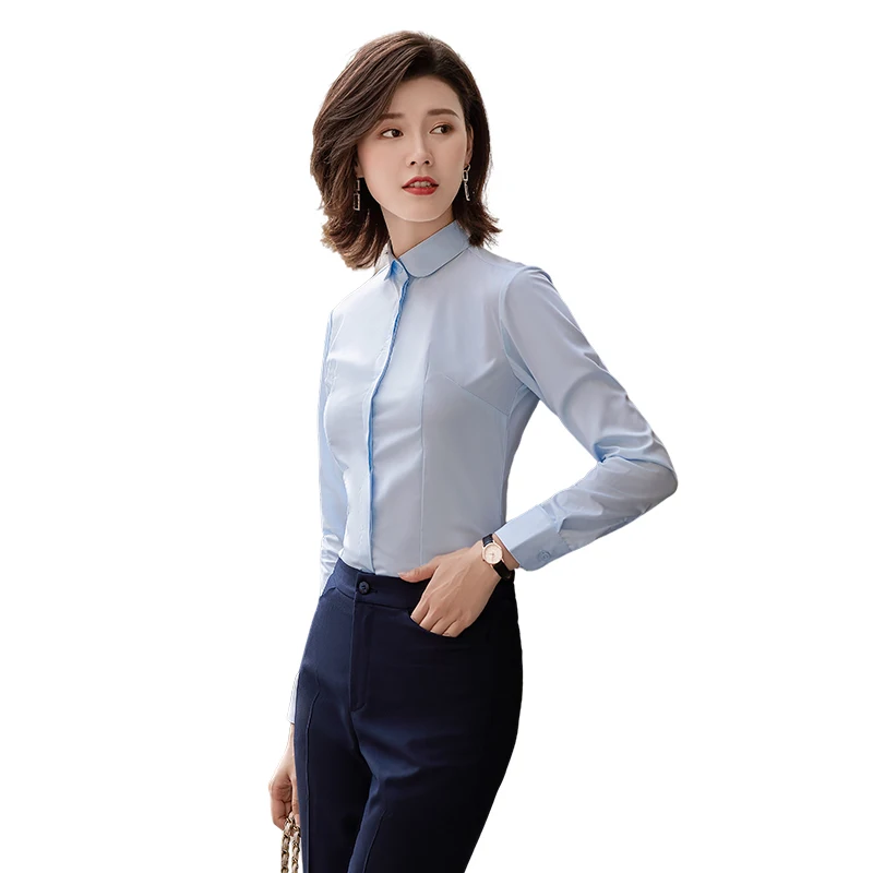 S-8xl New Arrival 2023 Women Ladies Long Sleeve Office Shirt Formal Business Blouse Solid Color Lapel Button Casual Tops Shirt