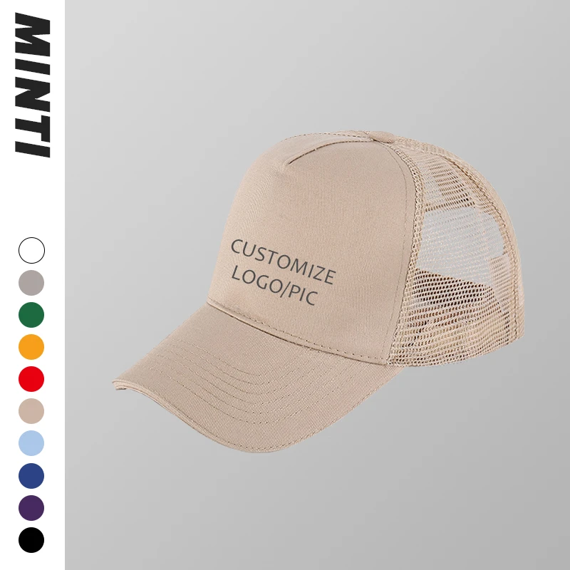 Custom classical embroidery patch 5 panel plain blank 100% cotton running sport mesh snapback baseball trucker hats with logo